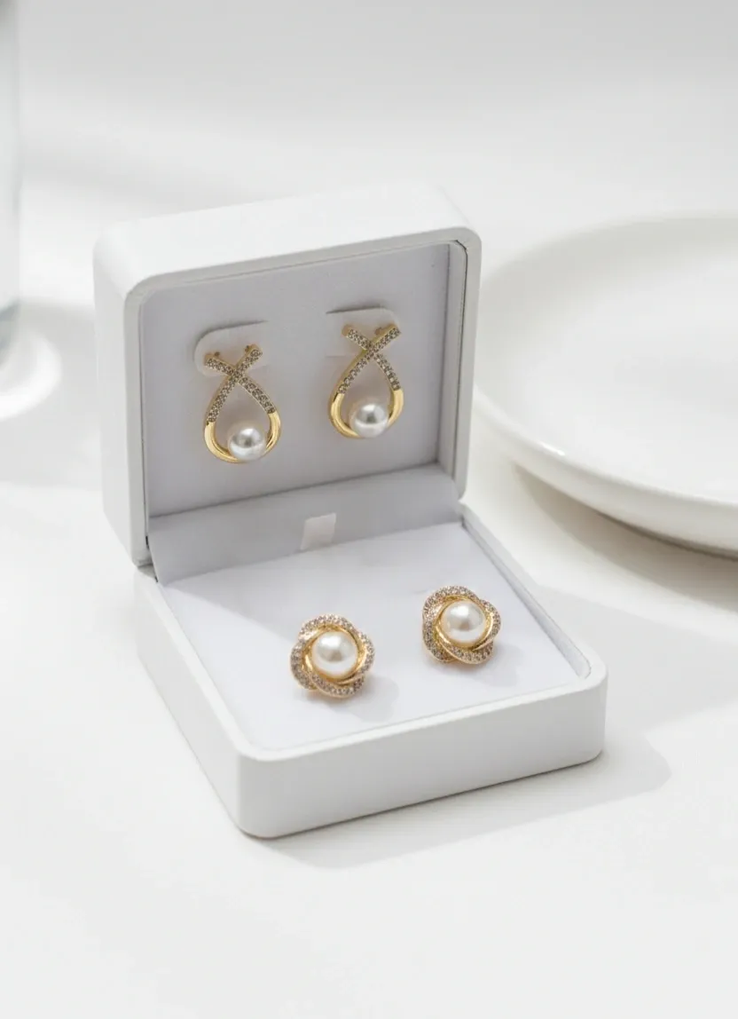 Elegant Gold Plated Pearl Stud & Drop Earrings Combo for Women