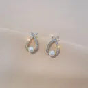 Elegant Pearl Drop Earrings with Crystal Studded Teardrop Design for Women