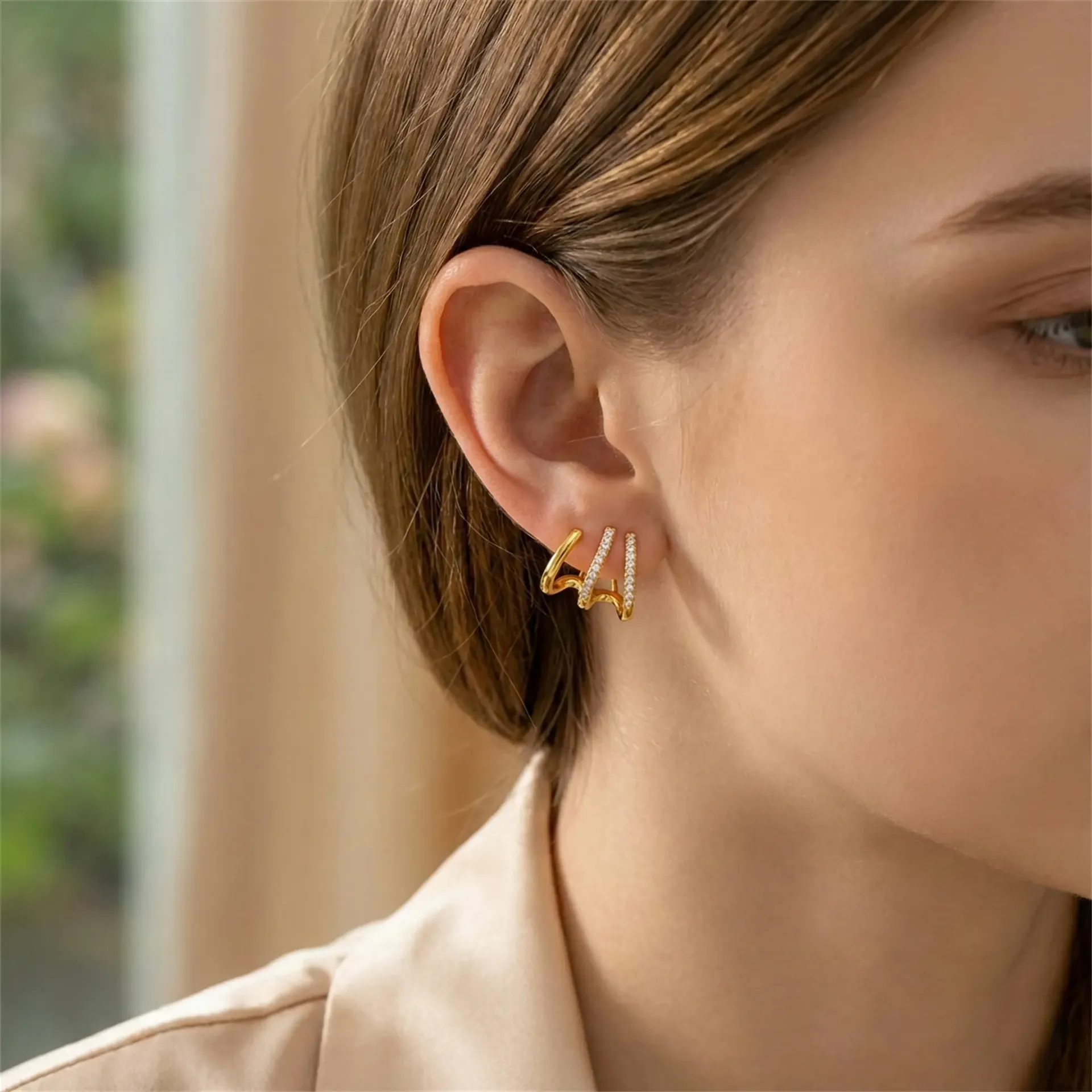 Gold Plated Zircon climber Earrings