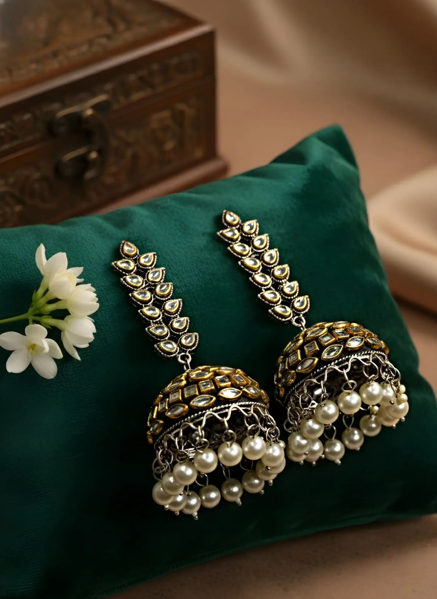 Traditional Kundan and Pearl Jhumka