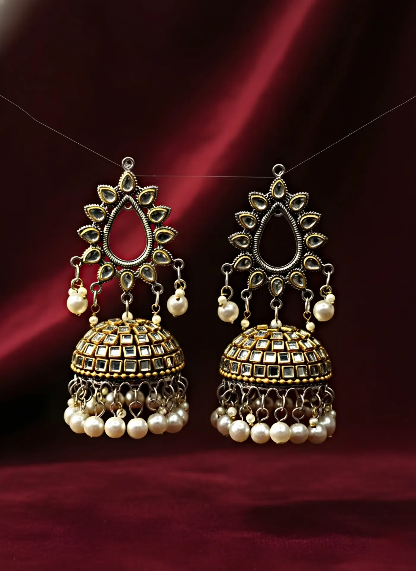Oversized Pearl and Kundan Jhumka